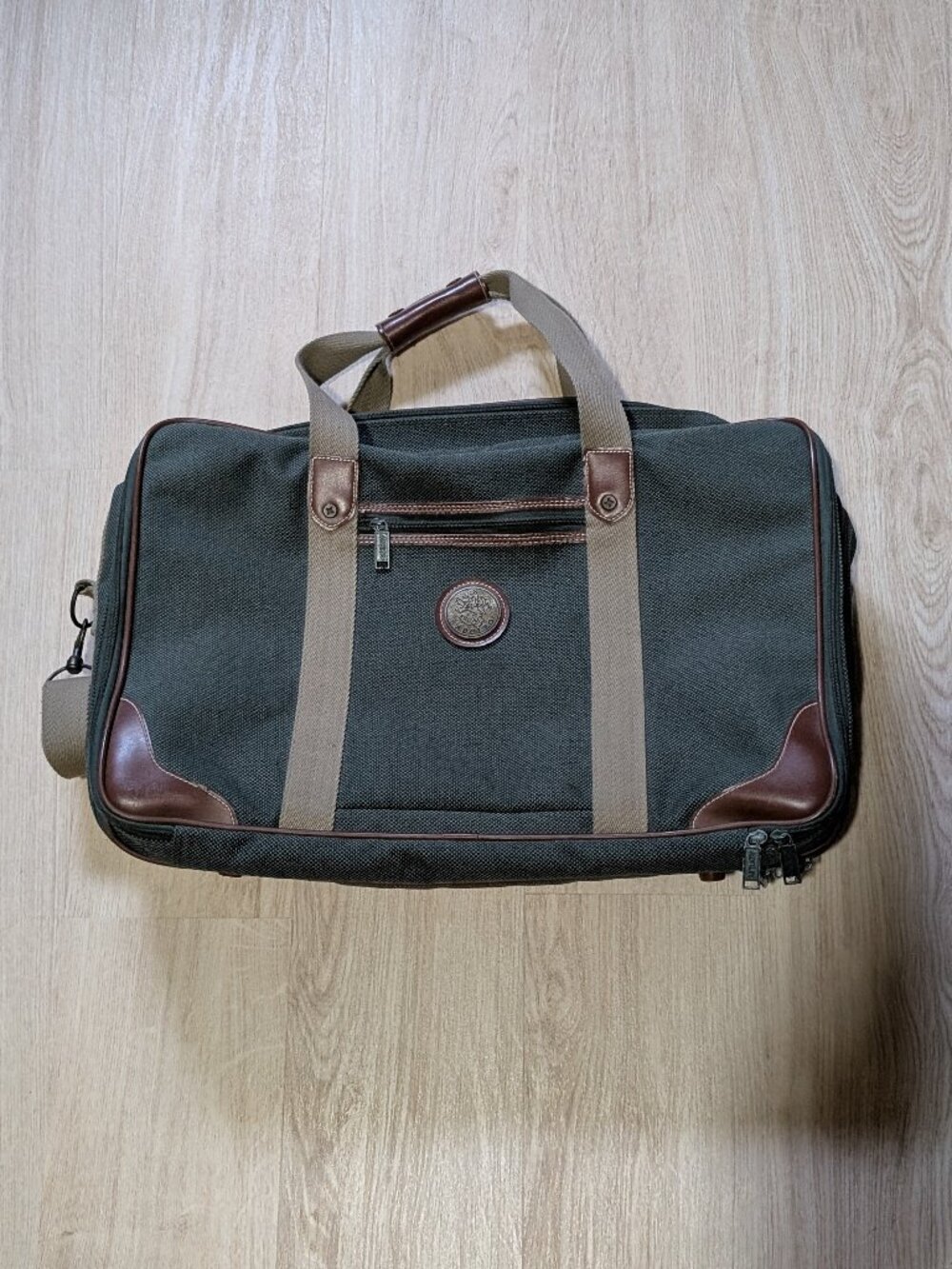 Vintage Adolfo Carry-On Travel Bag Green & Brown Canvas Classic Look